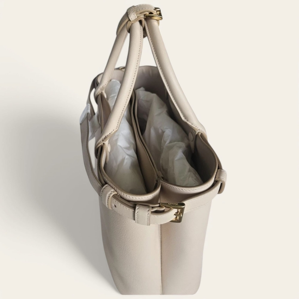 NWT PRADA Buckle Medium Leather Handbag with Double Belt  Ivory - Picture 3 of 9